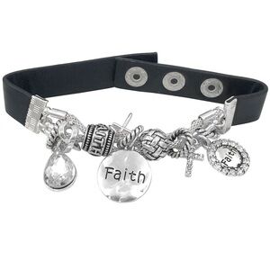 FAITH Religious Slide Charm Faux Leather Strap Bracelet